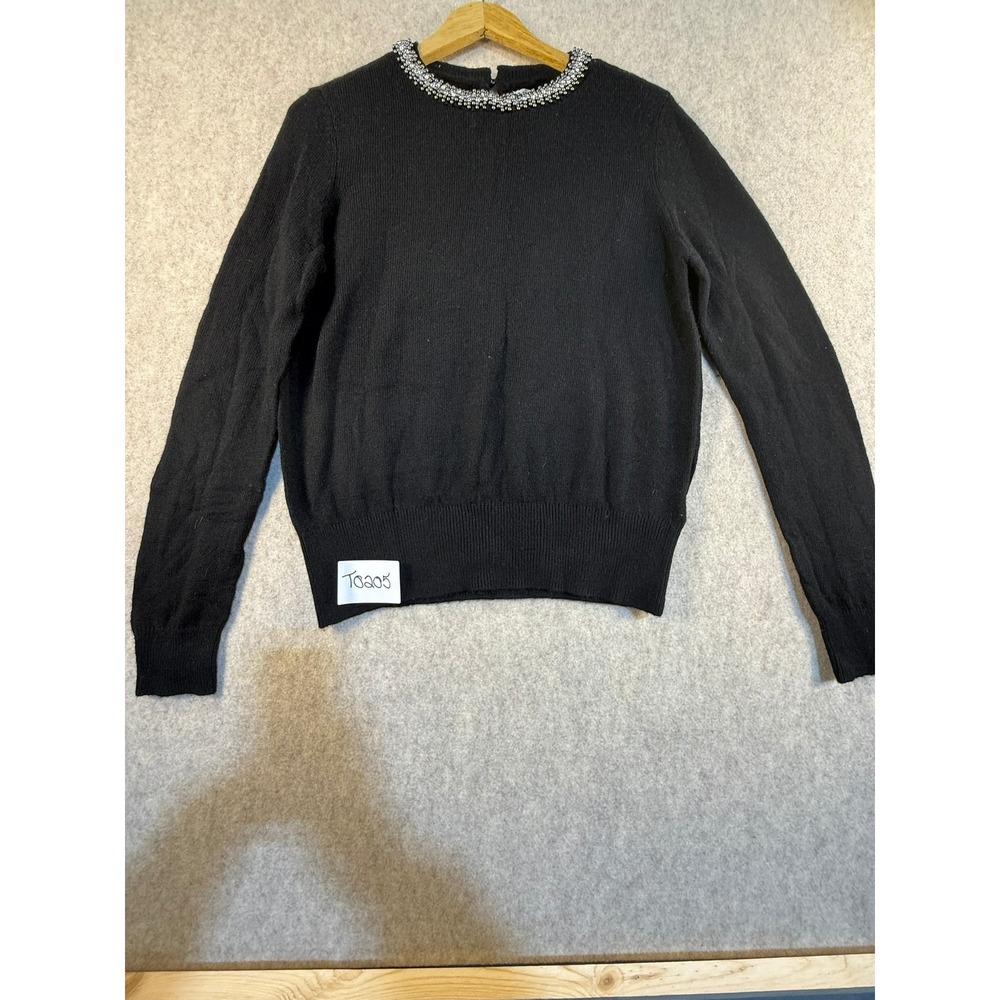 H&M Womens Black Embellished Neckline Sweater Rhinestone‎ Beaded Pullover Medium